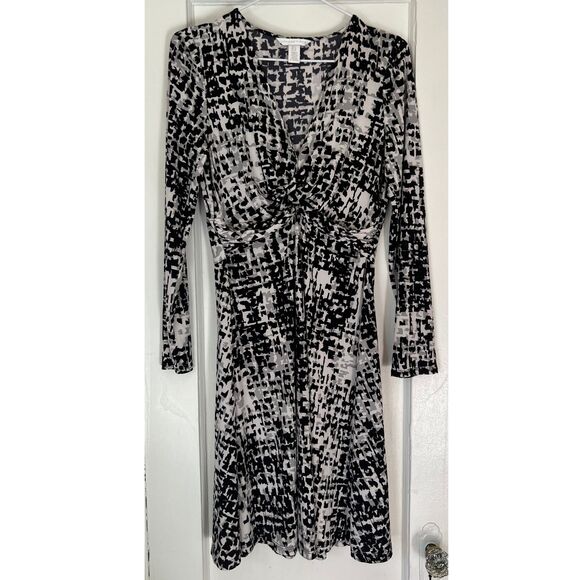 London times Women's Dress Size 8  long sleeves v neck black and tan thread up - Picture 4 of 8